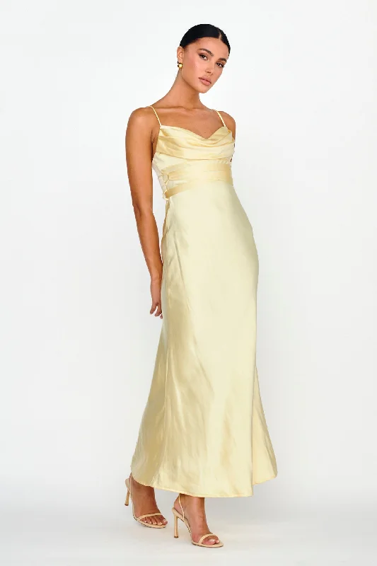 Rose Gold Dress Starring Role Cowl Bust Waist Tie Dress Butter