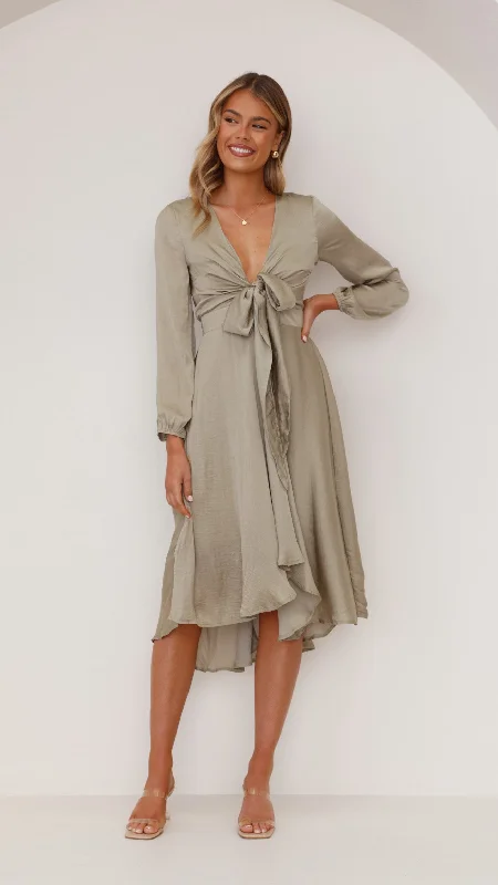 Satin Slip Dress Starry Nights Dress - Olive