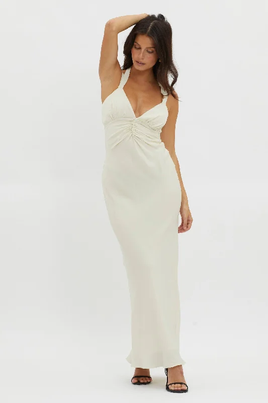 Statement Sleeve Dress Stellar Twist Bodice Multi-Strap Dress Oyster