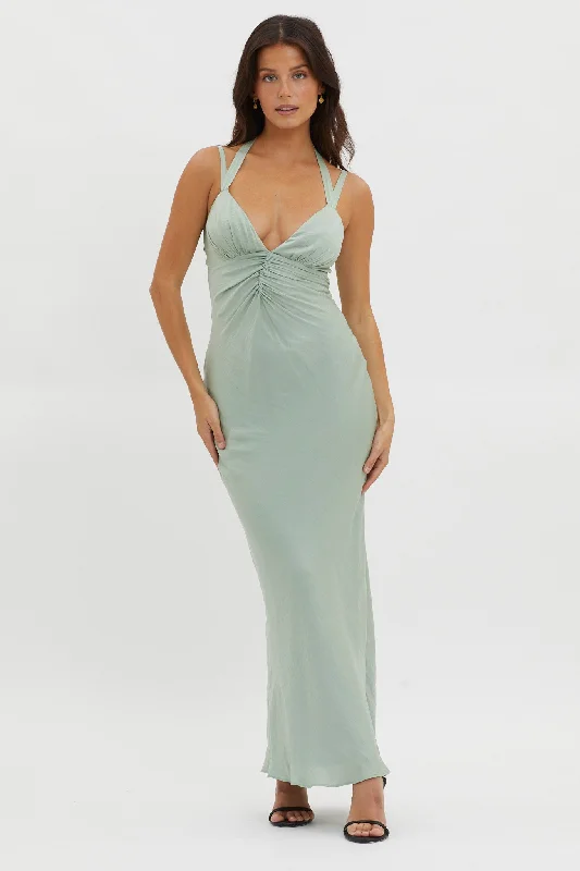 Sparkly Dress Stellar Twist Bodice Multi-Strap Dress Sage