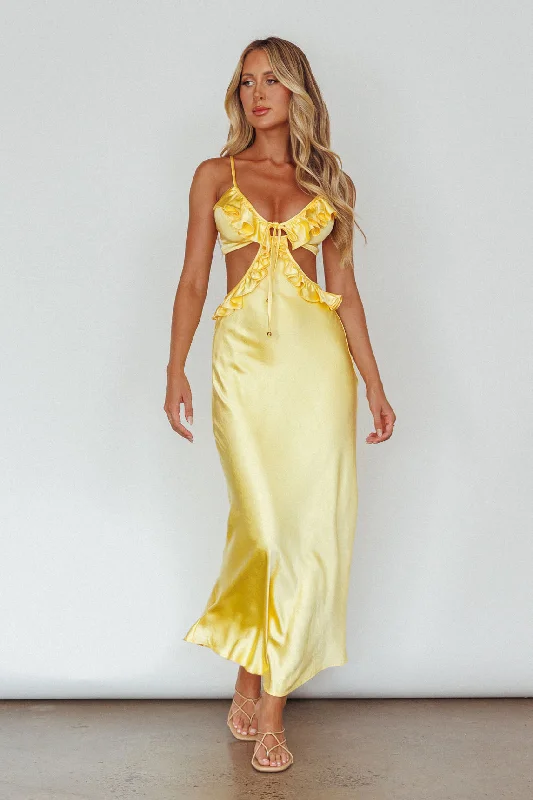 A-Line Gown Stole My Heart Frill Trim Maxi Dress Yellow