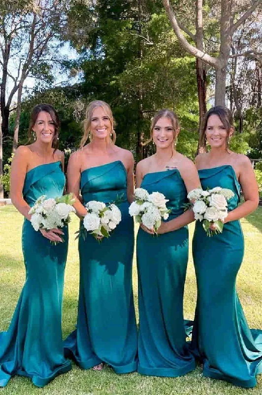 Elegant Wedding Gown Strapless Green Mermaid Long Bridesmaid Dress
