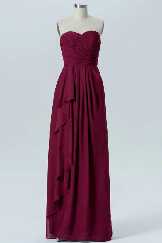 Vintage Lace Dress Strapless Pleated Wine Red Ruffle Bridesmaid Dress