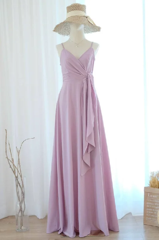 Regal Ball Gown Straps Lilac A-Line Long Bridesmaid Dress