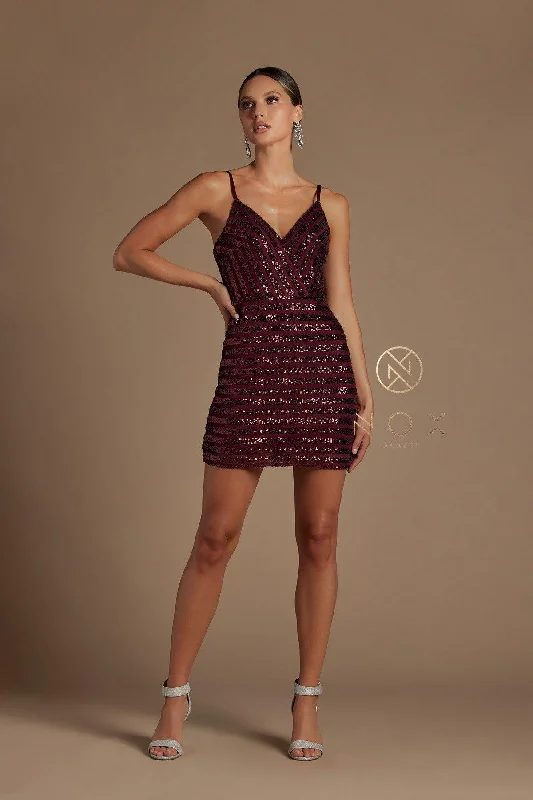 Drape Sleeve Dress Short Spaghetti Strap Formal Sequins Dress