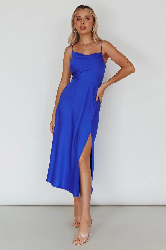Couture Gown Suki Front Split Midi Dress Royal Blue