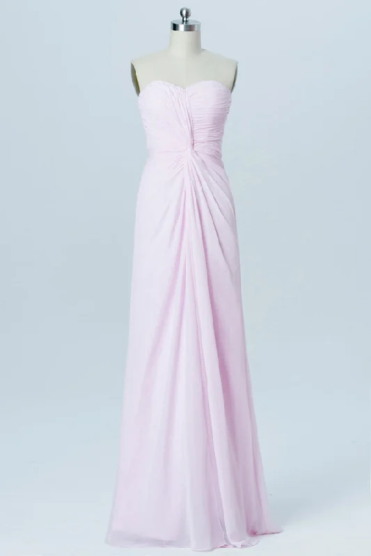 Drape Sleeve Dress Sweetheart Baby Pink Ruched Bridesmaid Dress