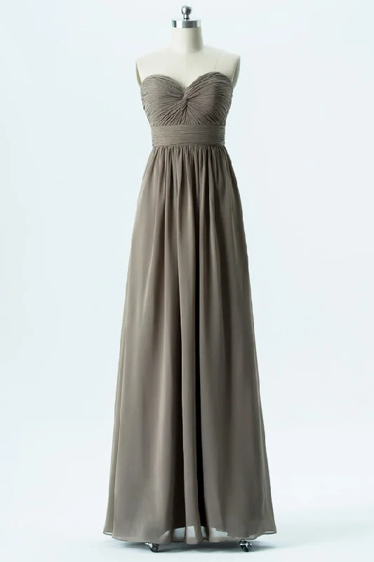 Floral Gown Sweetheart Taupe Pleated Bodice Long Bridesmaid Dress