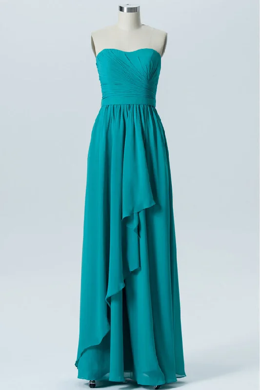 Draped Gown Sweetheart Tauquoise Chiffon Bridesmaid Dress with Ruffles