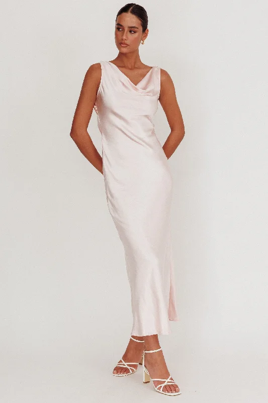 Empire Waist Dress Take Care Backless Sash Maxi Dress Blush