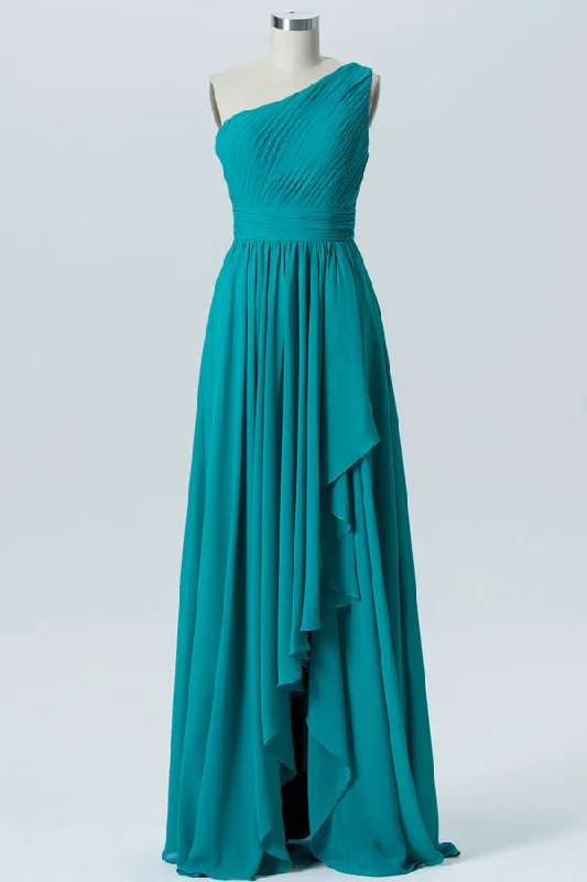 V-Neck Dress Tauquoise Floor Length Ruffled Bridesmaid Dress
