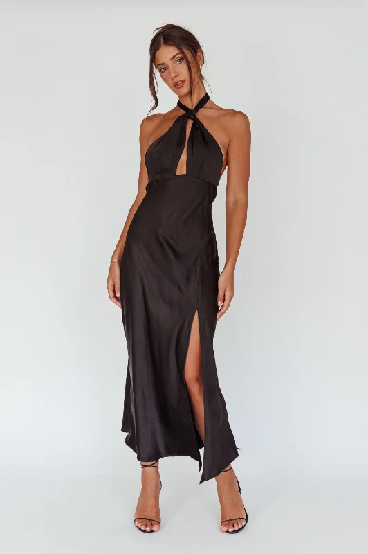 Halter Neck Dress Te Amo Halterneck Open Back Midi Dress Black