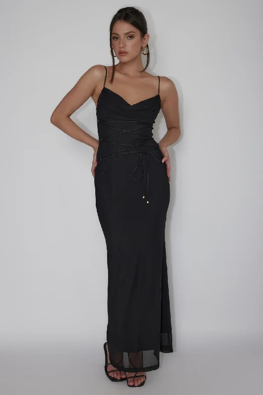 Formal Attire Teava Laced Waist Maxi Dress Black