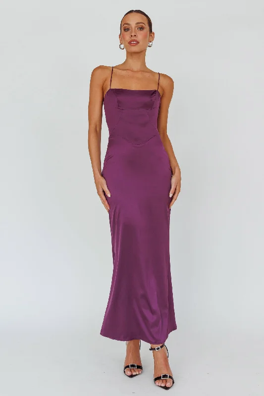 Bow Detail Dress Teneal Lace-Up Back Maxi Dress Plum