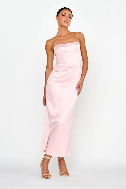 Sequin Gown Teneal Lace-Up Back Midi Dress Blush