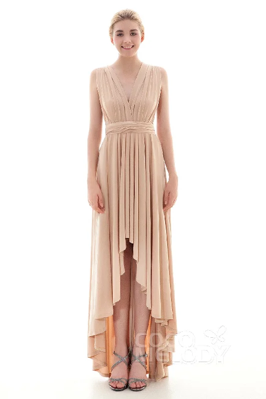 Knee-Length Dress Asymmetrical High-Low Knitted Bridesmaid Dress COED16001
