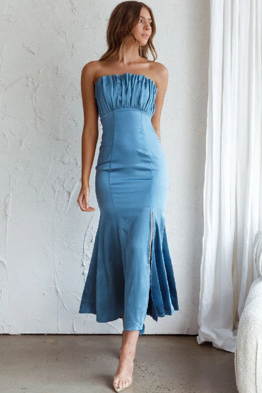 Floral Gown Tivoli Strapless Gathered Bust Midi Dress Midnight Blue
