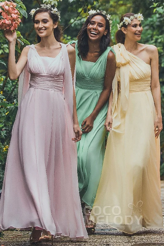 Dramatic Ball Gown Sheath Floor Length Chiffon Bridesmaid Dress JOZF15001