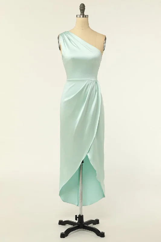 Taffeta Dress Tulip Hem Mint Green Satin Bridesmaid Dress