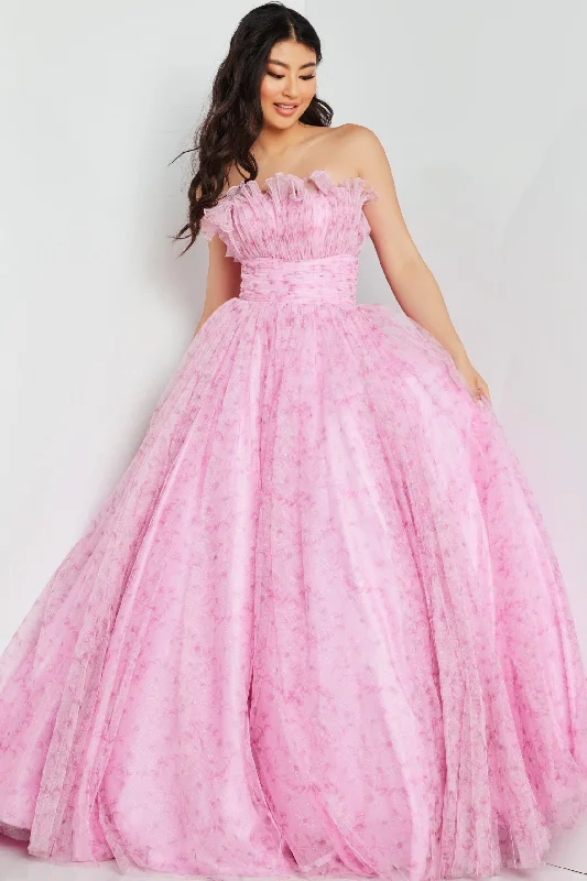 Formal Red Dress Jovani 26209 Glitter Long Ball Gown Printed Prom Dress